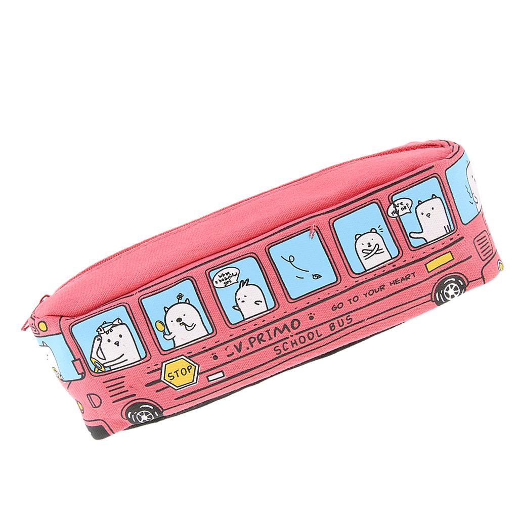 Creative Bus Pencil Bag Pen Holder Stationery Storage Organizer Pink