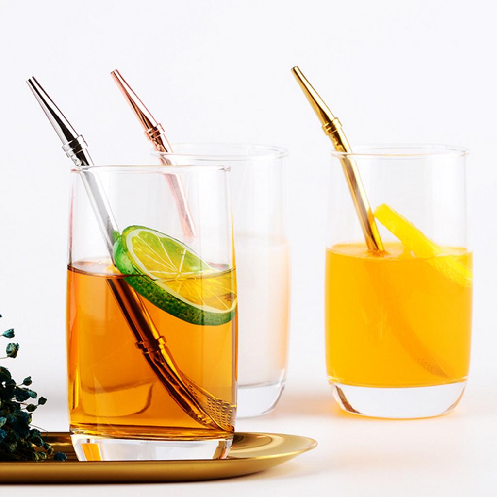 Creative Multifunction Stainless Steel Straw with Filter Spoon Mixing Spoon Gold
