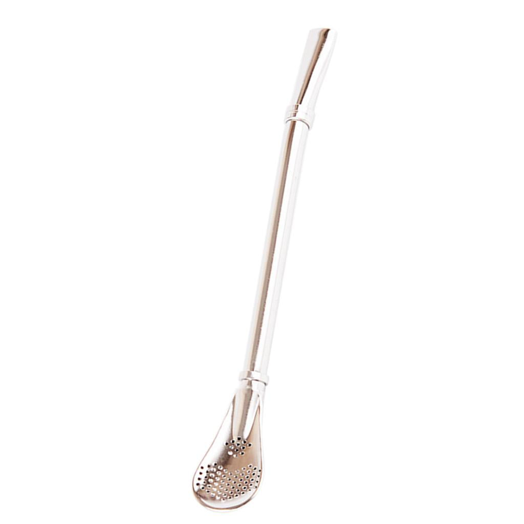Creative Multifunction Stainless Steel Straw with Filter Spoon Mixing Spoon Silver