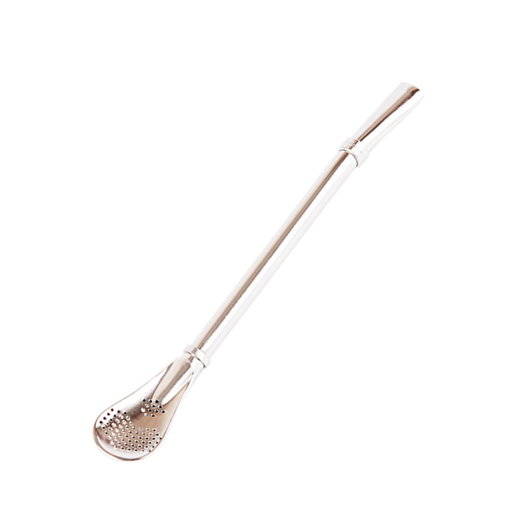 Creative Multifunction Stainless Steel Straw with Filter Spoon Mixing Spoon Silver