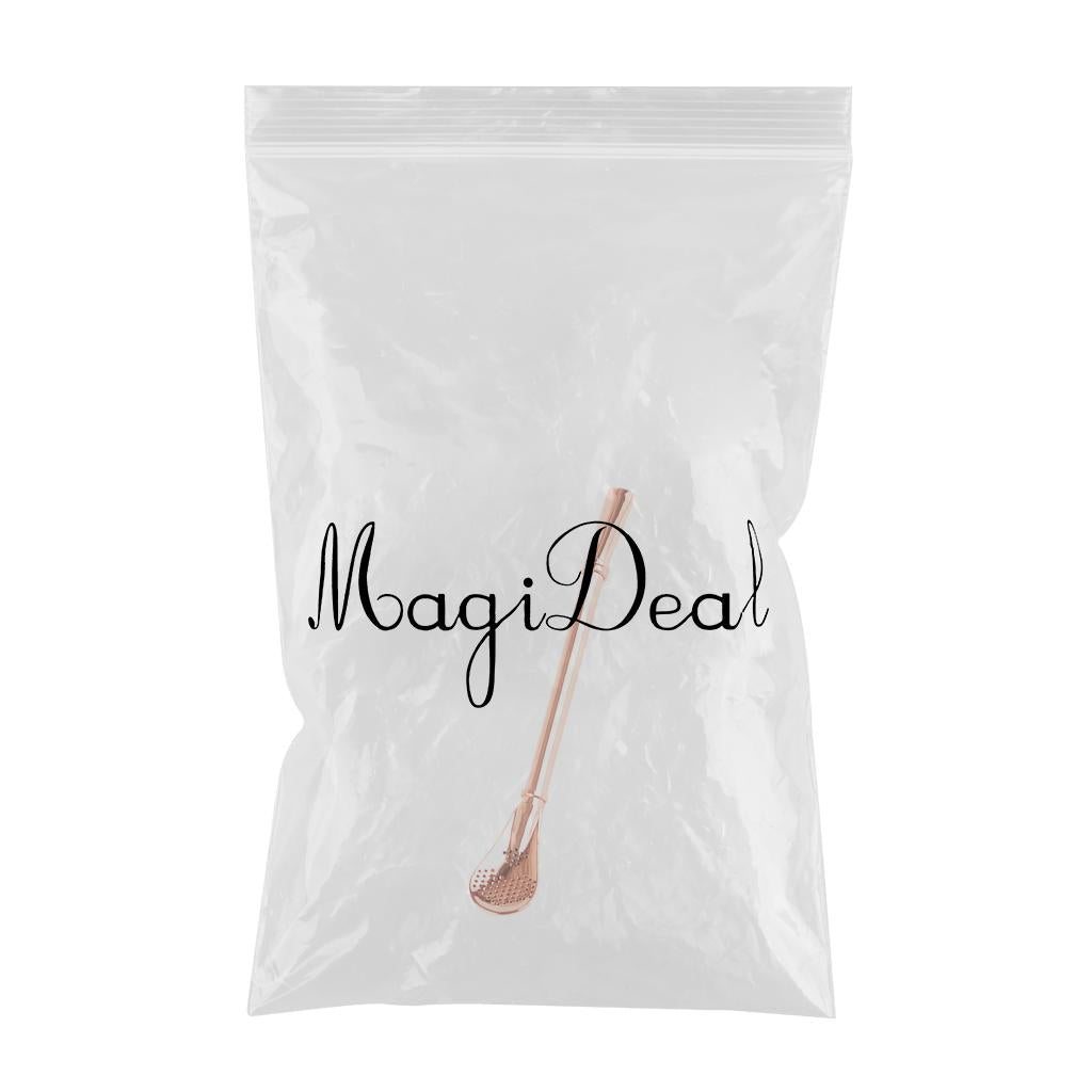 Creative Multifunction Stainless Steel Straw with Filter Spoon Mixing Spoon Rose Gold