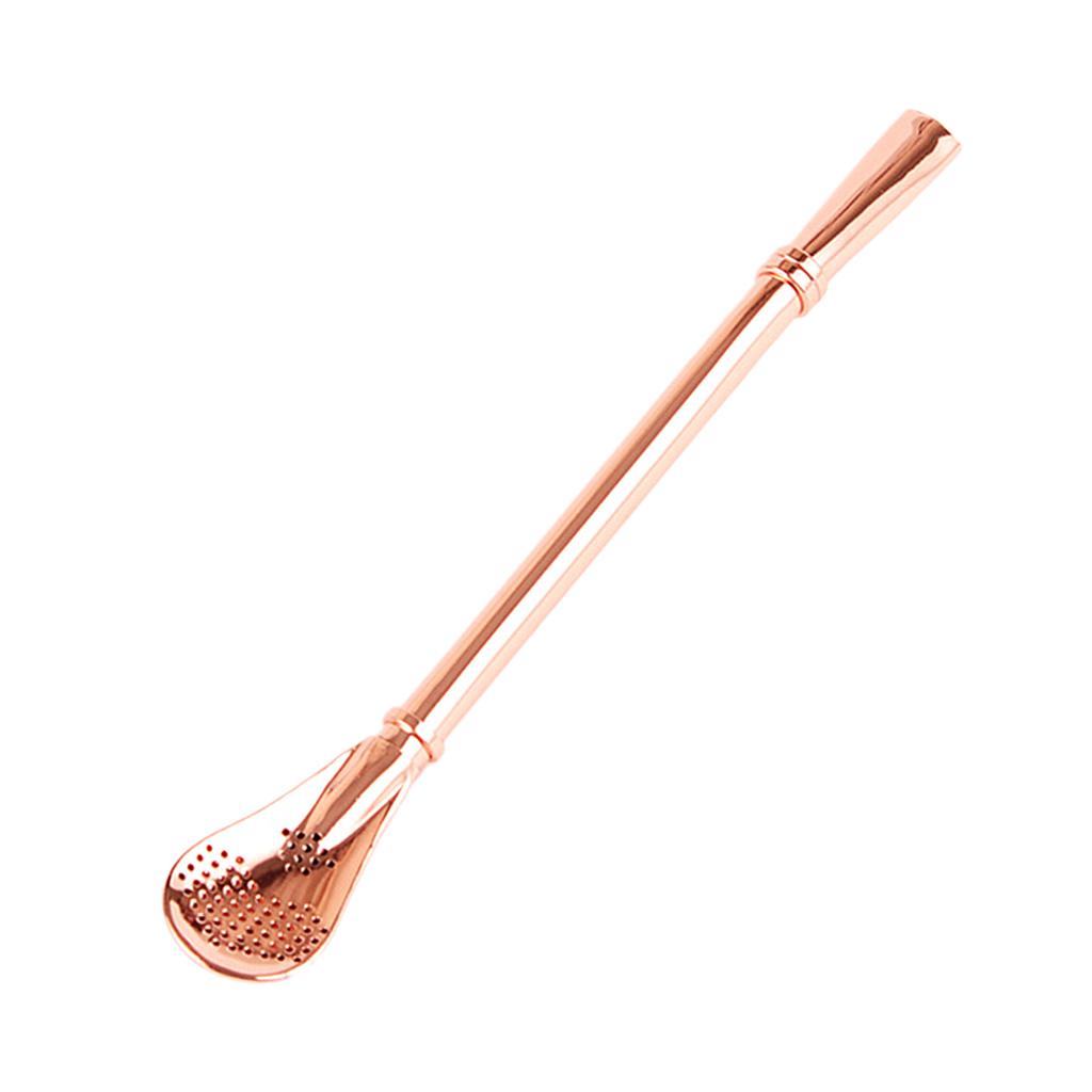 Creative Multifunction Stainless Steel Straw with Filter Spoon Mixing Spoon Rose Gold