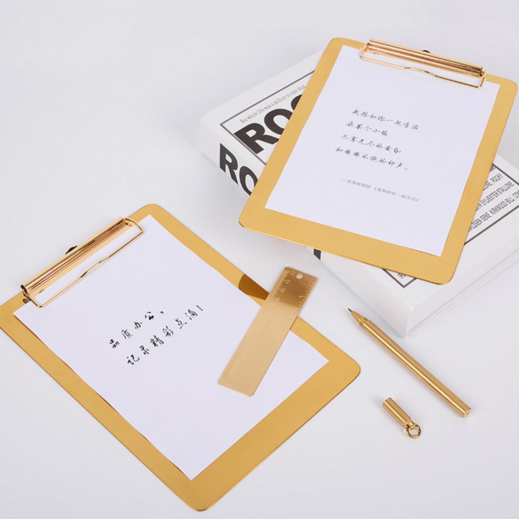 5.9x8.27'' Gold Metal Clipboard w/ Flat Metal Clip Business Office Warehouse