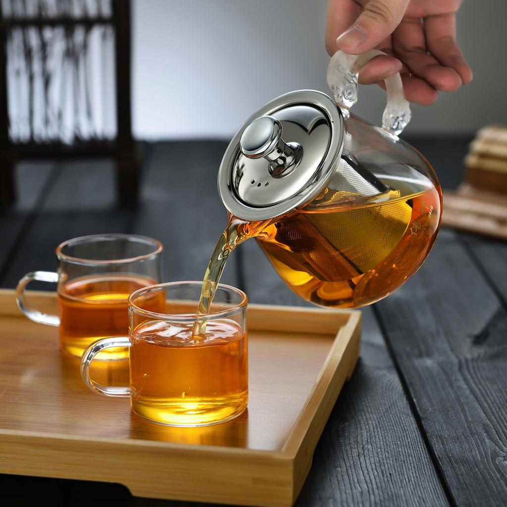 400ml/14oz Glass Tea Pot Coffee Lightweight Removable Infuser Kettle