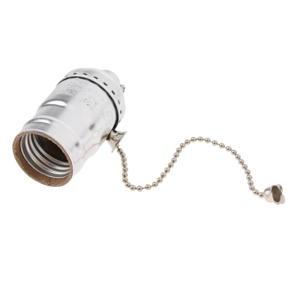 E26/E27 Aluminum Shell Lamp Holder With Chain for Screw Bulb Silver