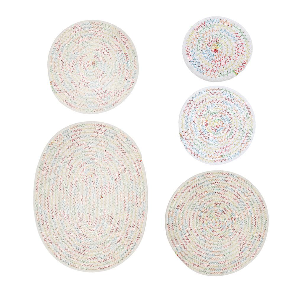 11cm Cotton Braided Round Table Placemat Heat Resistant Mat Multi-colored