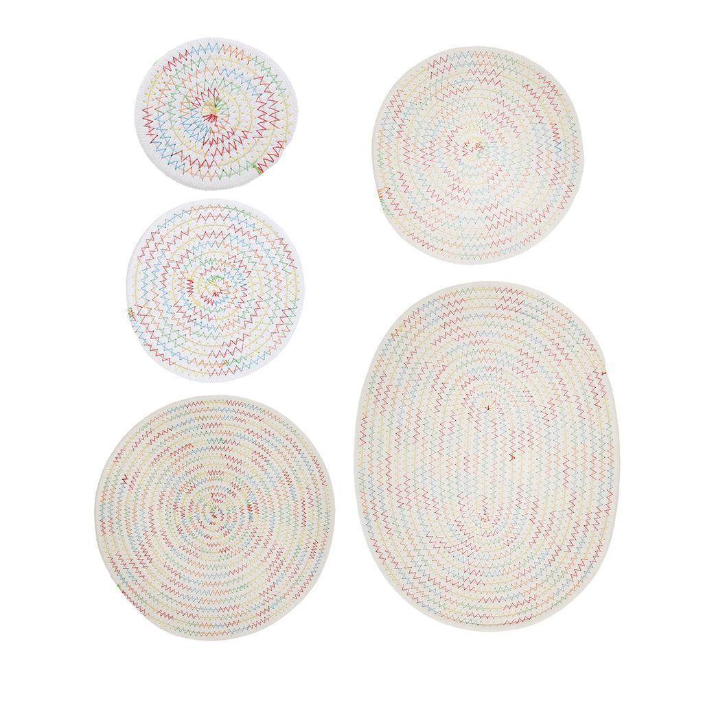 11cm Cotton Braided Round Table Placemat Heat Resistant Mat Multi-colored