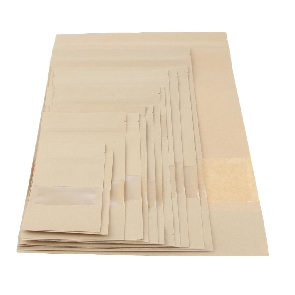 100x Kraft Paper Bags Stand Up Pouch Food Packaging Window 9x14cm