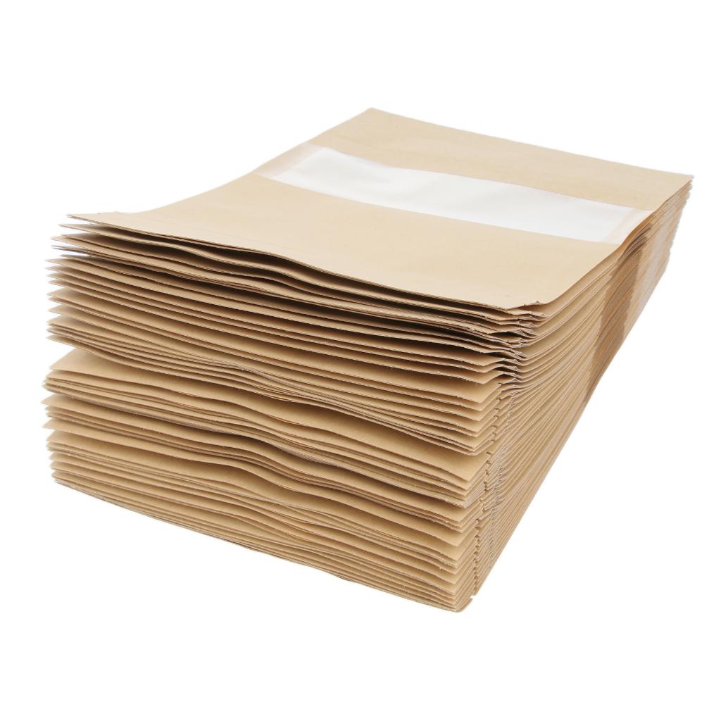 100x Kraft Paper Bags Stand Up Pouch Food Zip Lock Packaging Window 12x20+4