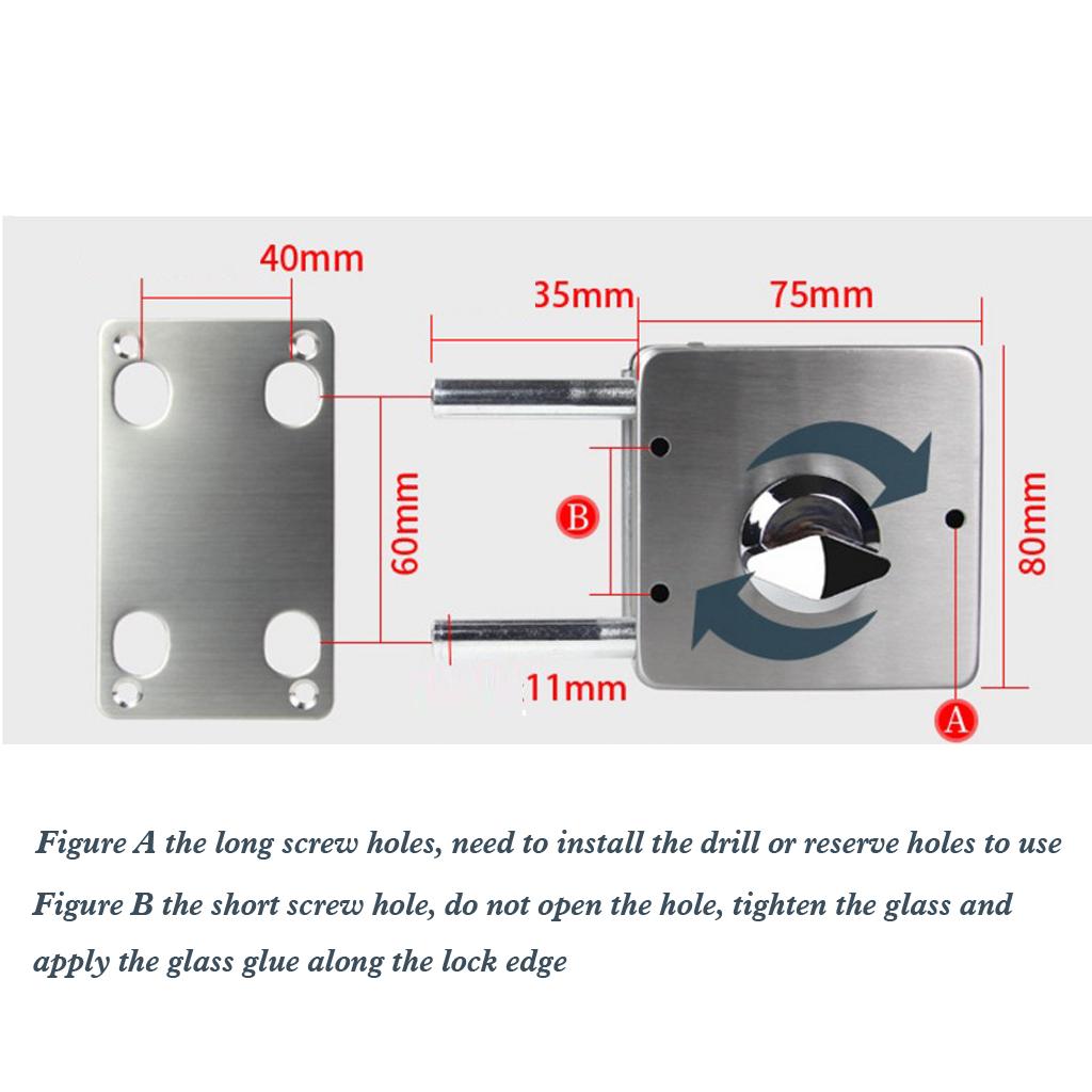 Stainless Steel Glass Single Door Sliding Door Lock No Punching Required