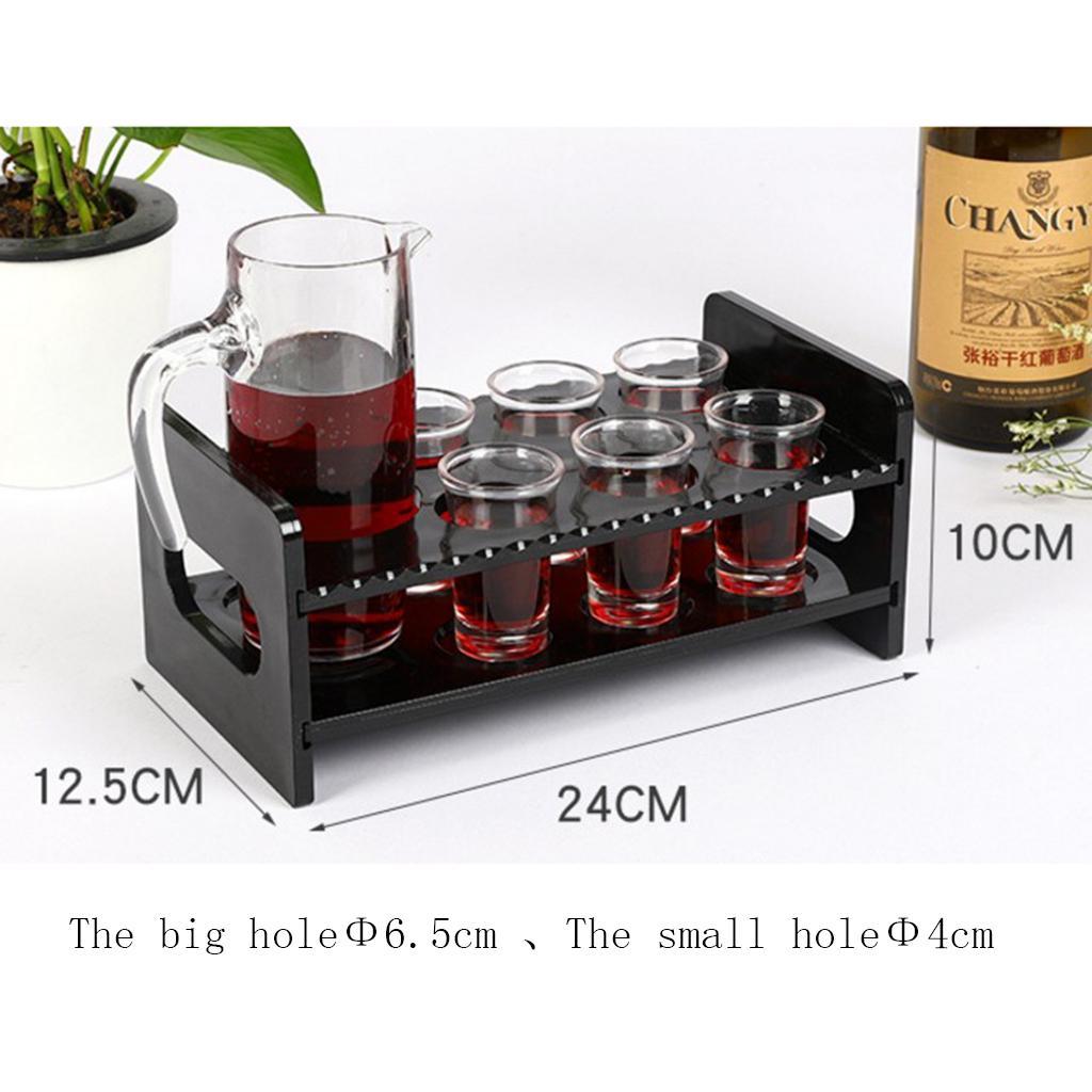 7-Hole Black Acrylic Shot Glass Holder Rack Barware Whisky Cup Serving Tray