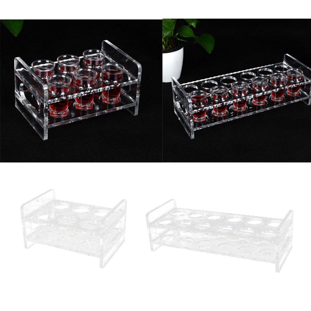 6-Hole Clear Acrylic Shot Glass Holder Rack Barware Whisky Cup Serving Tray