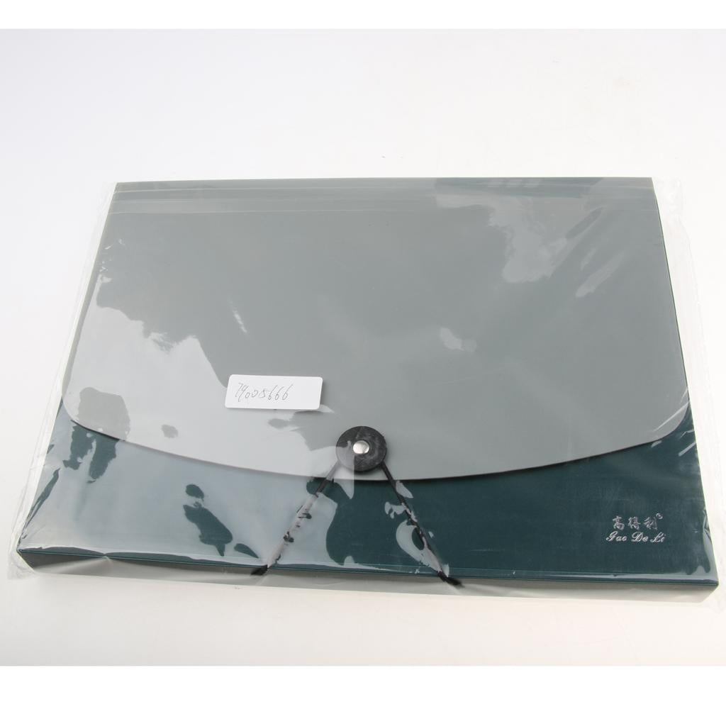 13 Pockets Expanding File Folder A4 Organizer Bag Flap & Cord Closure Green