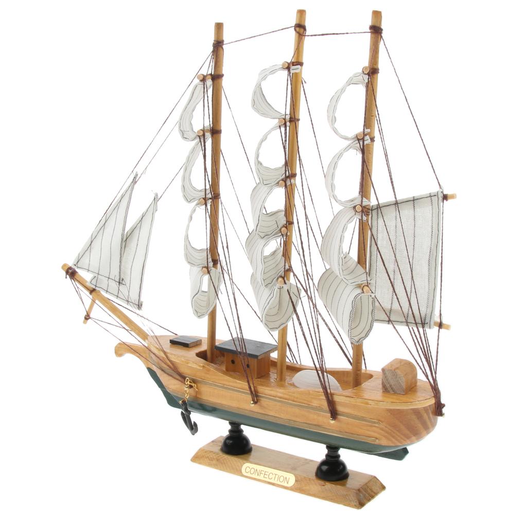 Mediterranean Style Handmade Wooden Sailboat Model Decor Boat Gifts 30cm