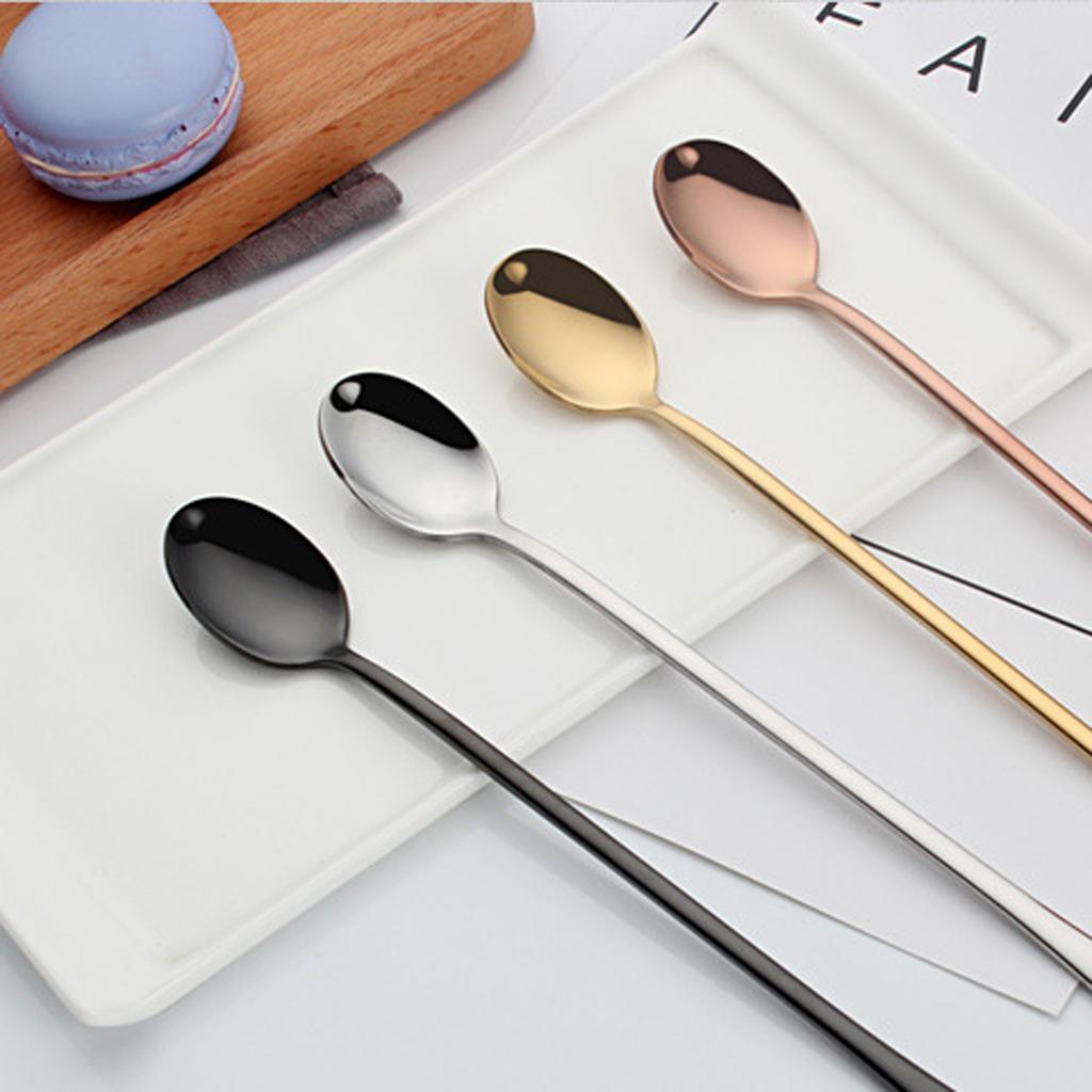 Stainless Steel Long Handle Spoon Set Mixing Spoon Coffee Tea Spoon Rose Gold