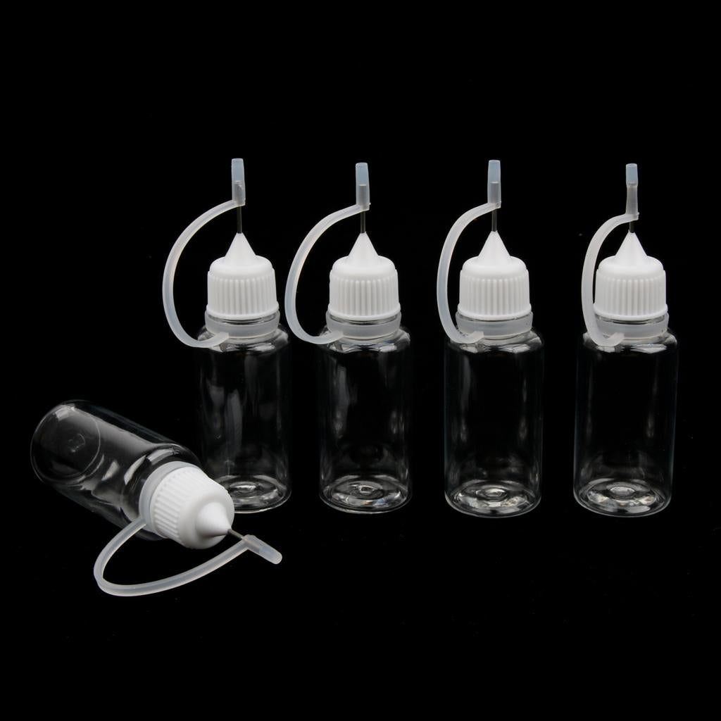 5x 20ml Empty Plastic Squeezable Liquid Dropper Bottles Needle Tip White Cap