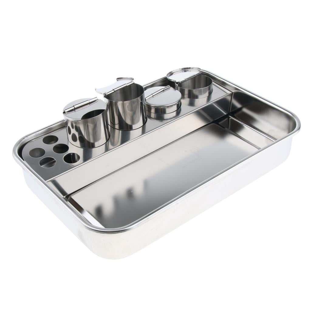 Stainless Steel Instrument Tray Lab Tool Holder 4 Holes 4 Pots
