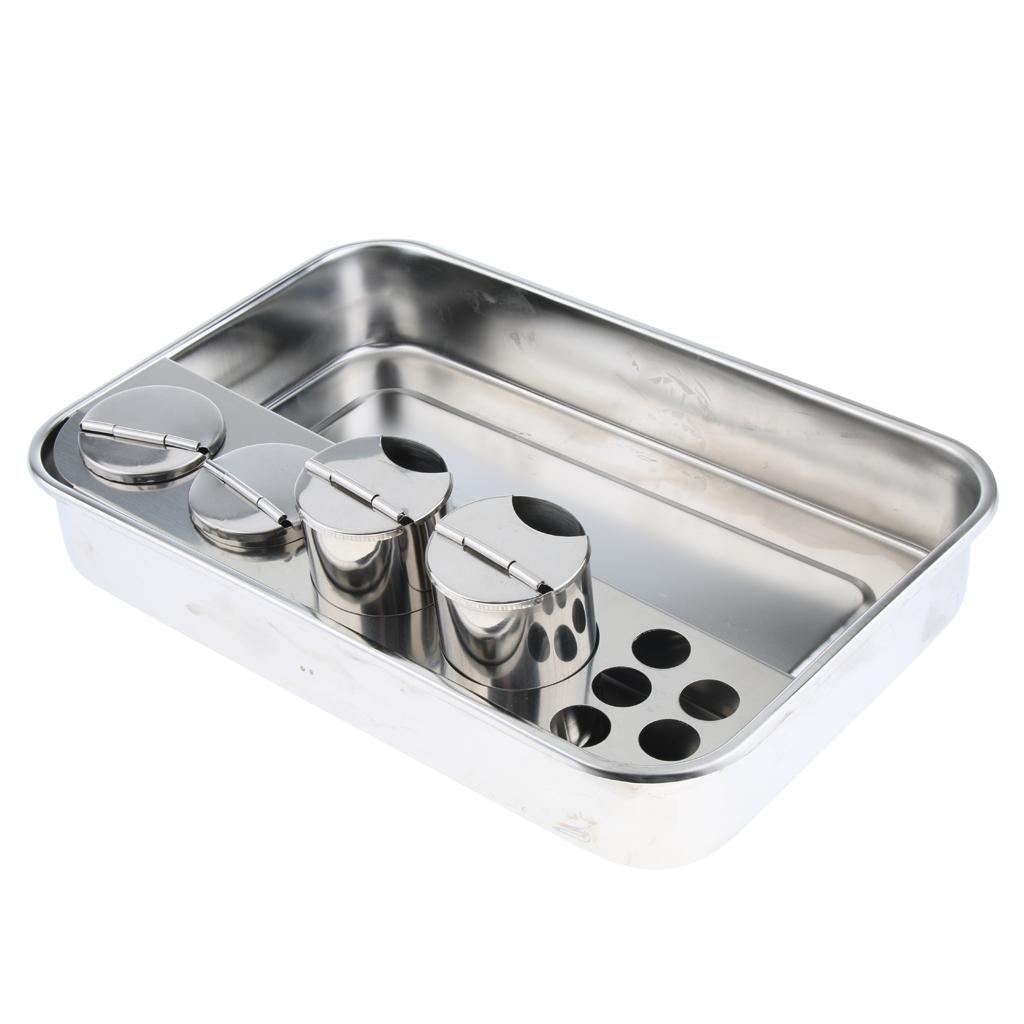 Stainless Steel Instrument Tray Lab Tool Holder 4 Holes 4 Pots