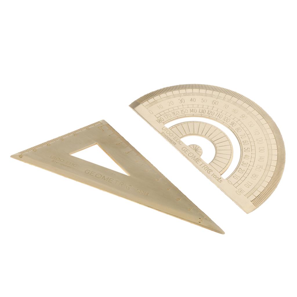 1 Set of Vintage Brass Triangular Graphometer Ruler for School Copper Metal