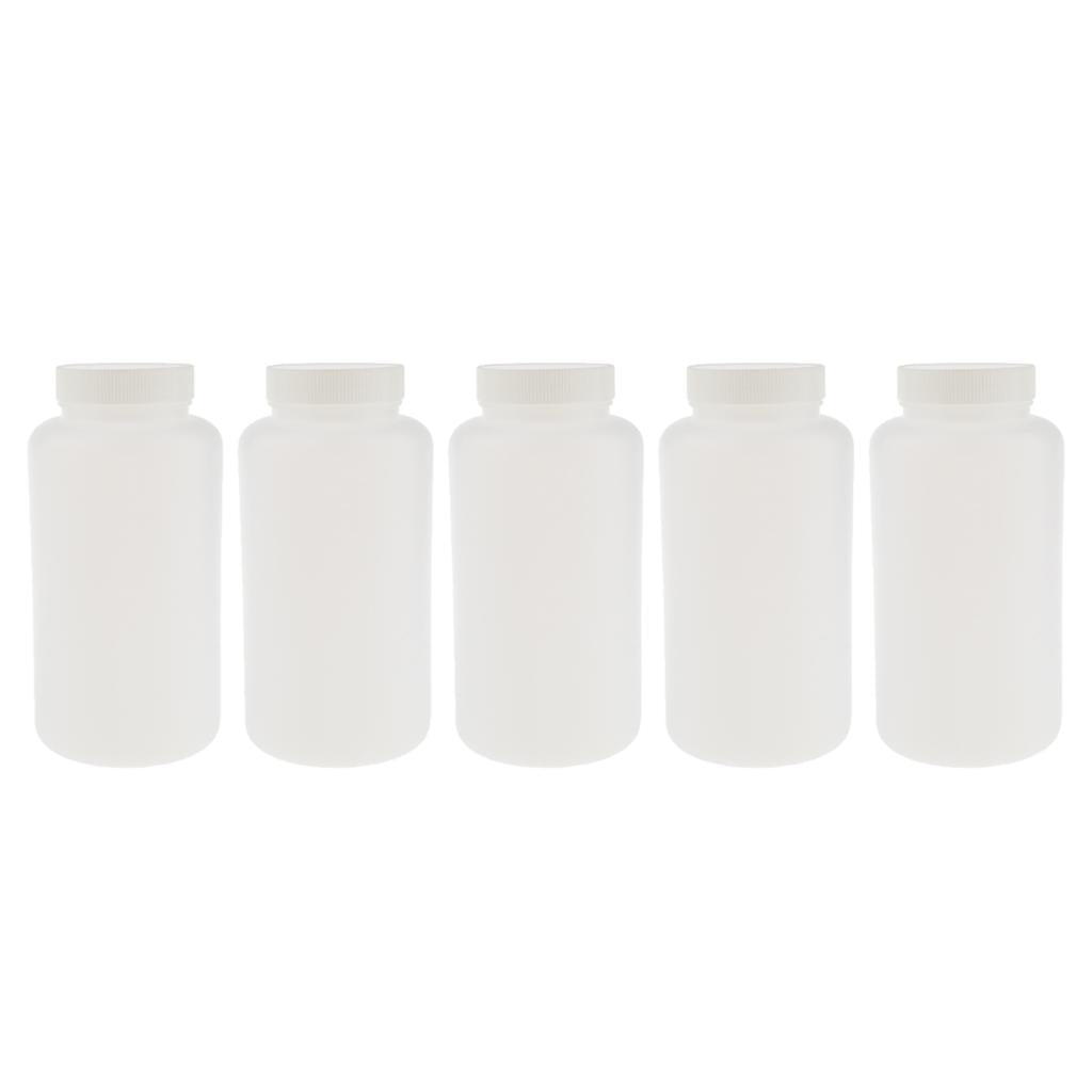 5Pieces Graduated Round Reagent Bottle with Scale Line Screw Cap 1000ml