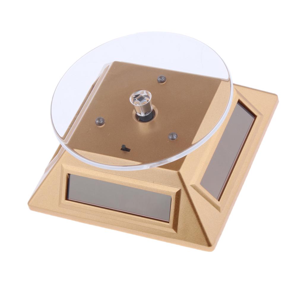 Solar Power Rotary Watch Phone Jewelry Ring Display Stand Turntable Gold