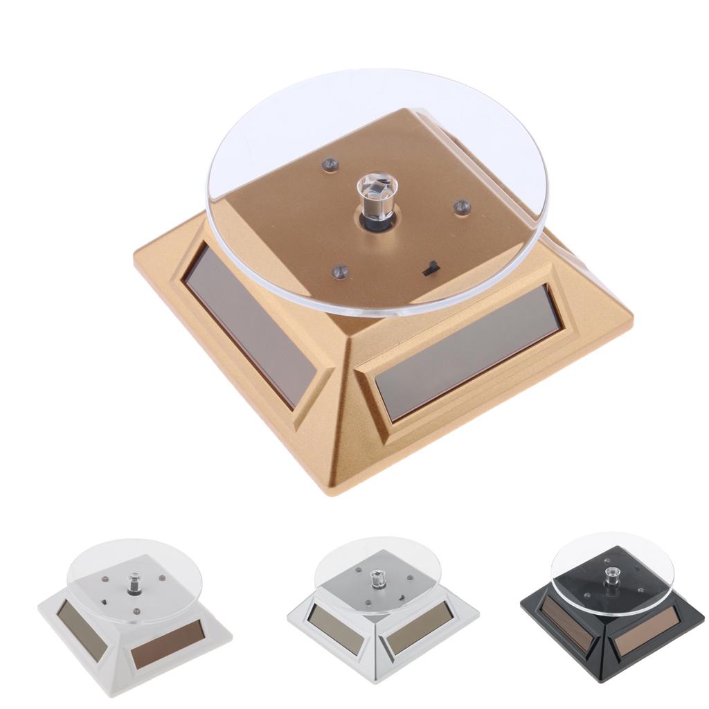 Solar Power Rotary Watch Phone Jewelry Ring Display Stand Turntable Gold