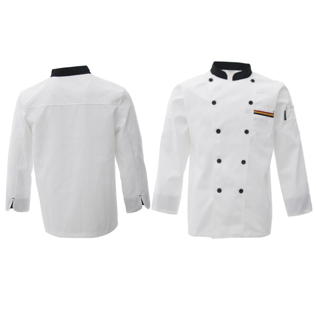 Unisex Chef's-Uniform Long Sleeve Double-Breasted Men Women Chef Coat White XXXL
