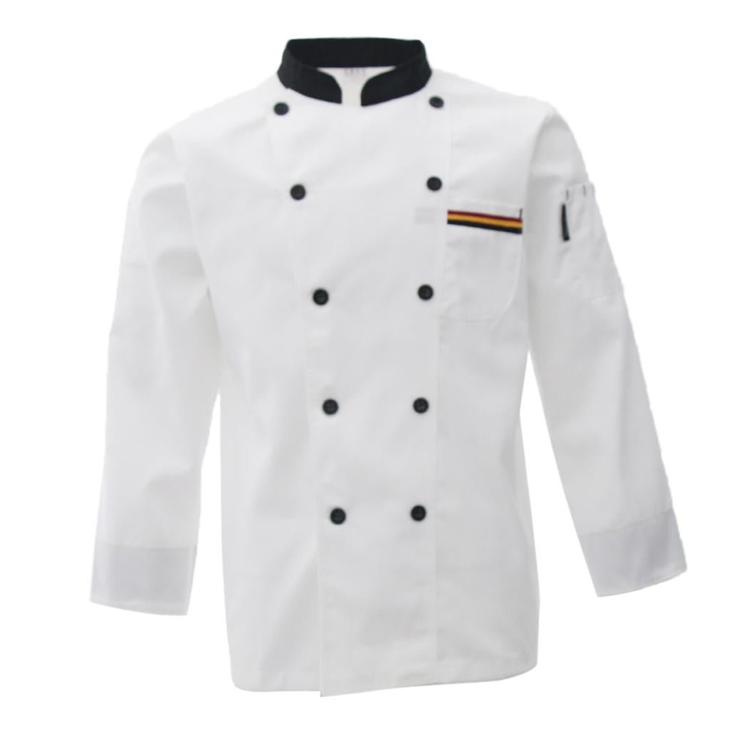 Unisex Chef's-Uniform Long Sleeve Double-Breasted Men Women Chef Coat White XXXL