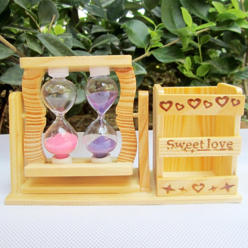 Wooden Pen Pencil Holder Sandglass Hourglass Home Office Decor