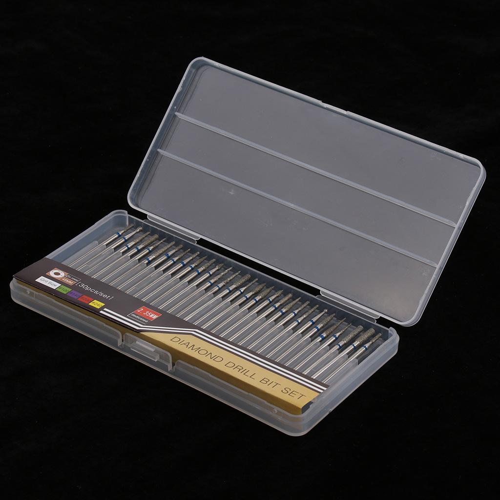30 Pcs Diamond Nail Drill Bit Set Grinding Head Electric Manicure Machine B