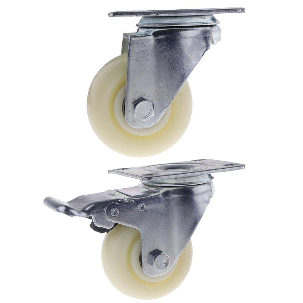 3'' White PP Swivel Plate Caster Wheels 90kg 200lbs Trolley Cart no Brake