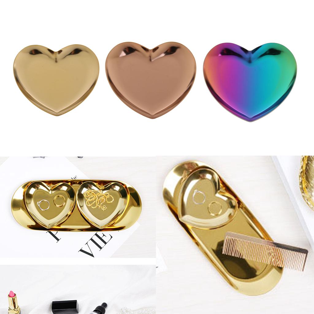 Luxury Stainless Steel Heart Plate Shop Display Tray Home Storage Gold