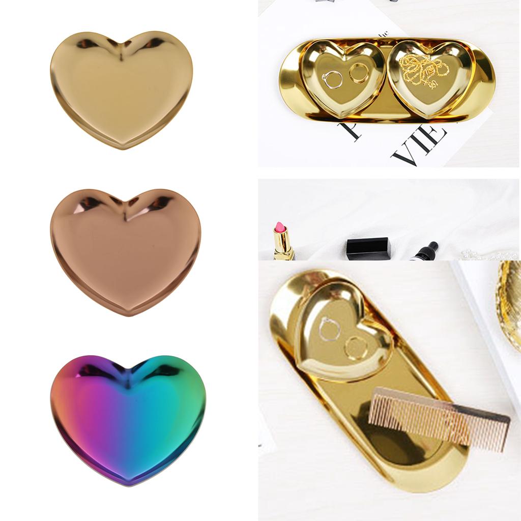 Luxury Stainless Steel Heart Plate Shop Display Tray Home Storage Gold