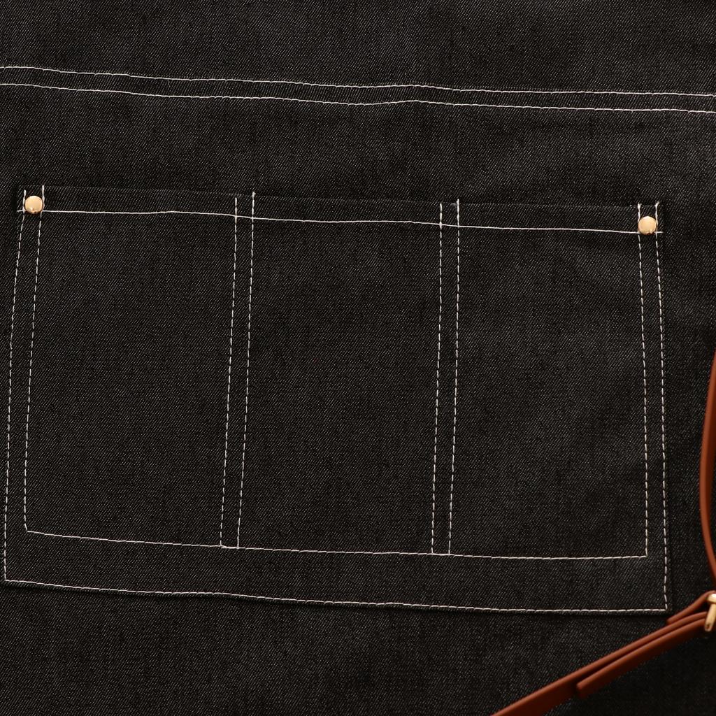 Adjustable Cross Back Stripes Denim Work Apron with Multi Pockets G Black