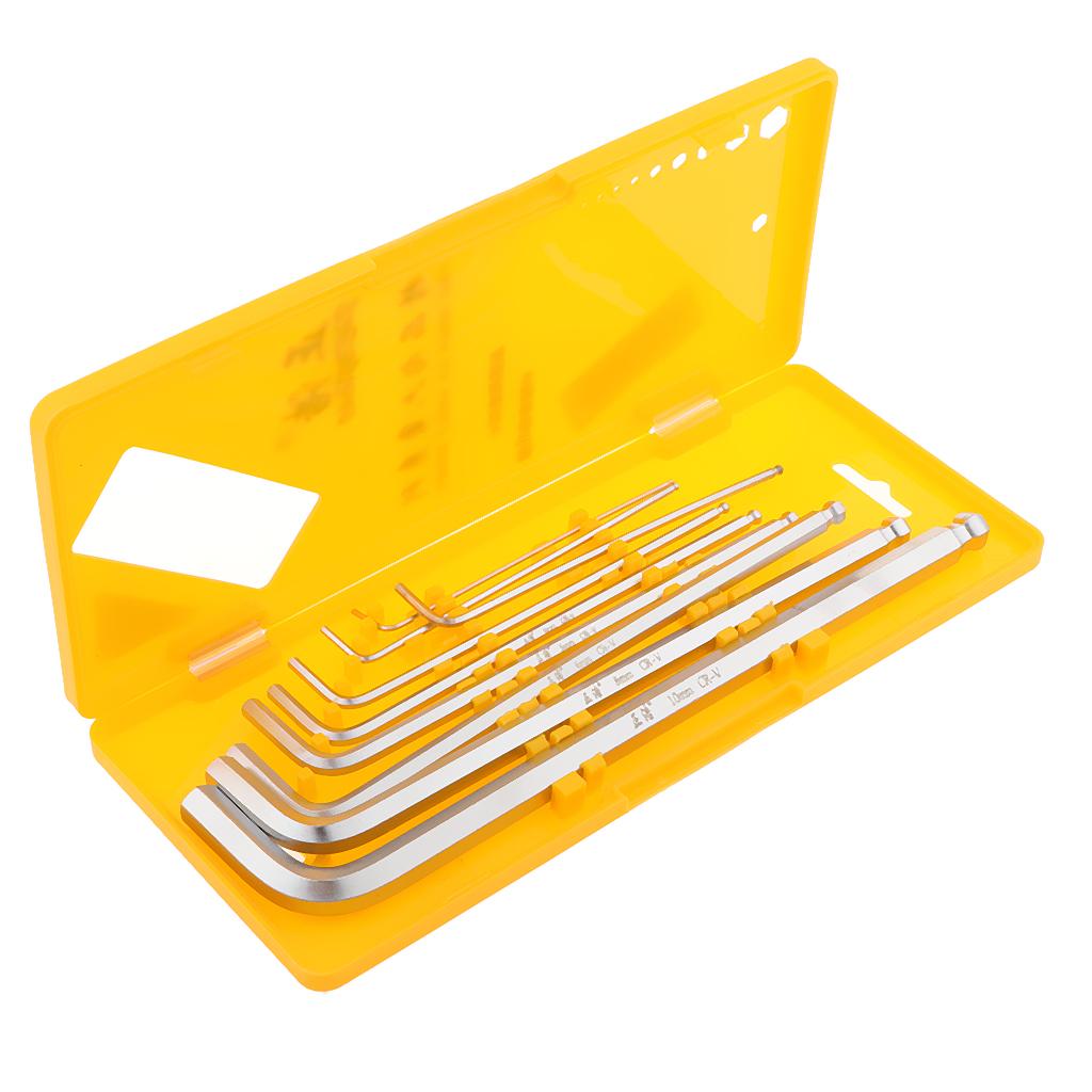 9 Pieces Case Set L-shaped Allen Wrenches CRV Metric Hex Key Long Arm