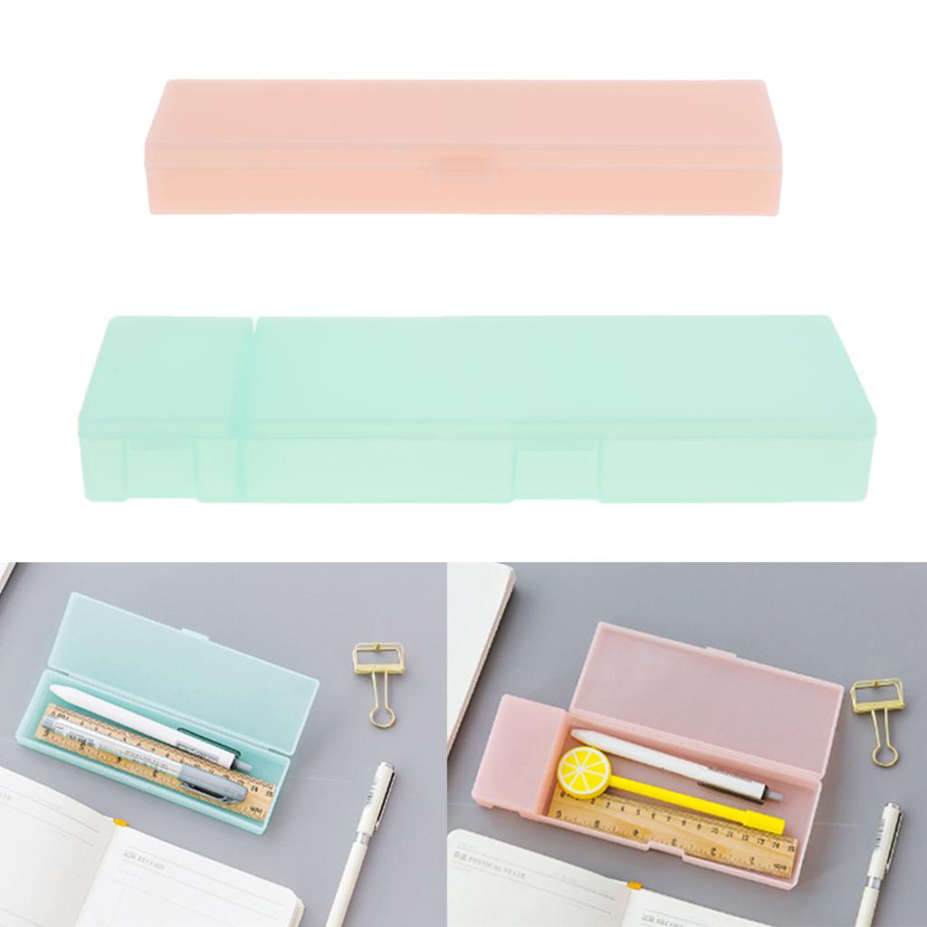 Plastic Pencil Case Pen Storage Box School Office Tabletop Supplies Blue L