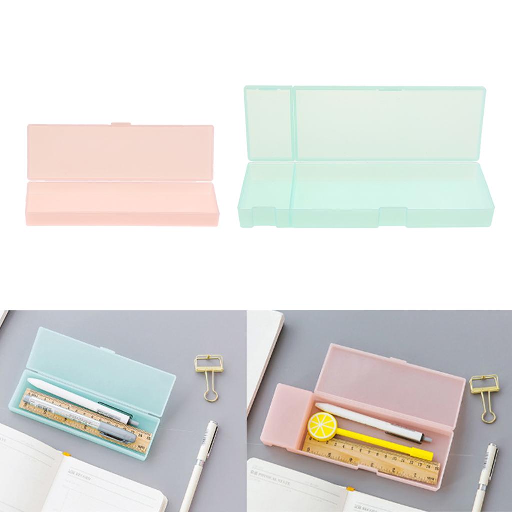 Plastic Pencil Case Pen Storage Box School Office Tabletop Supplies Blue L