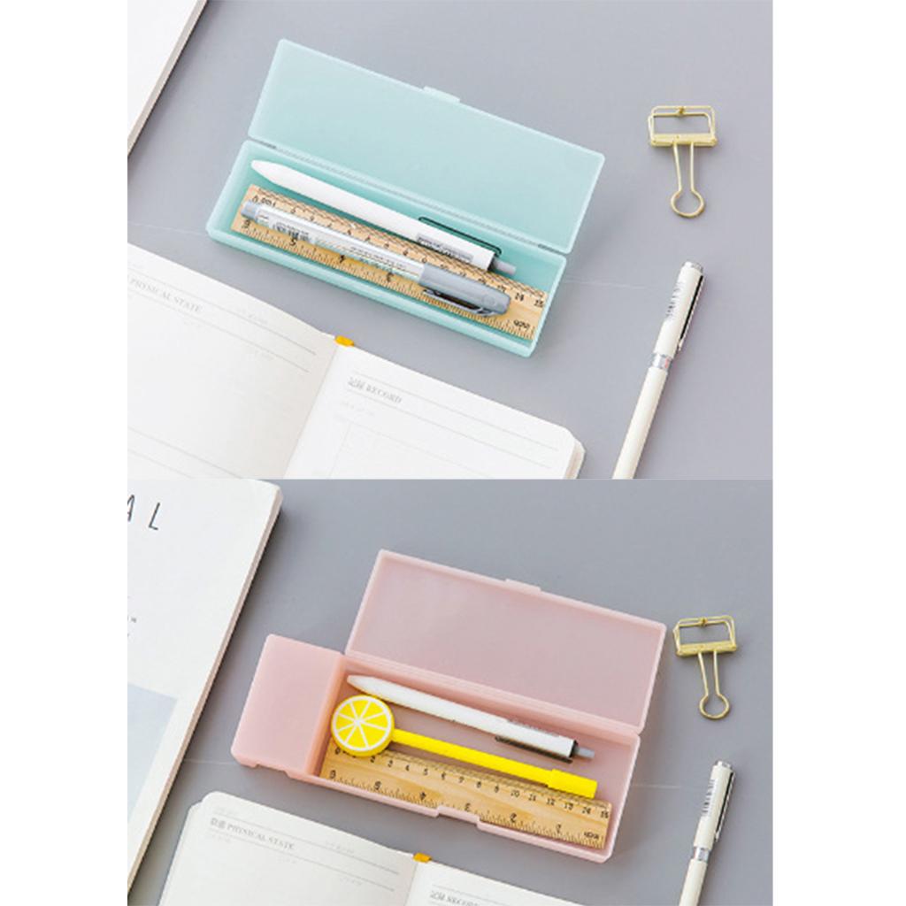 Plastic Pencil Case Pen Storage Box School Office Tabletop Supplies Pink S