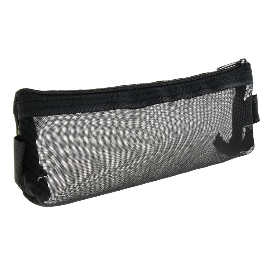 Perspective Mesh Pencil Case Pen Makeup Bag Pouch Zipper Design Black