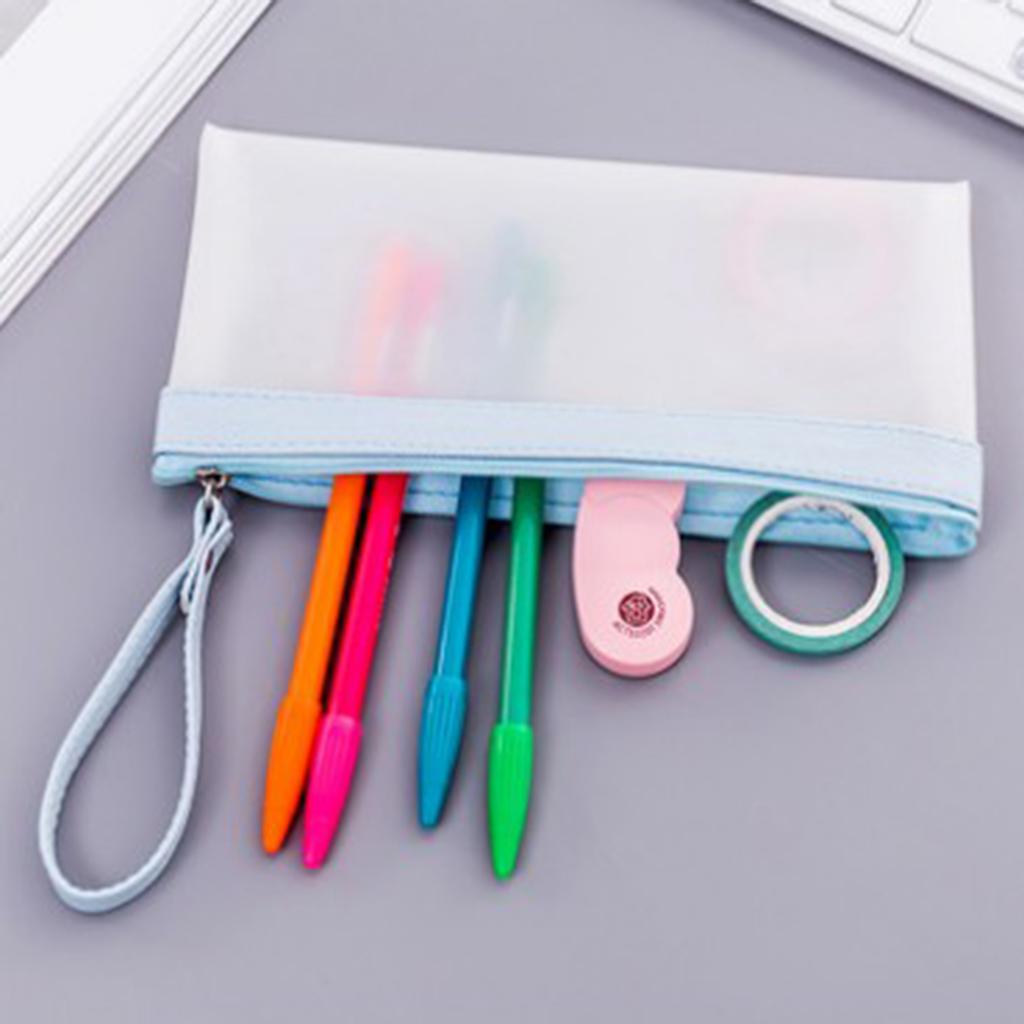 Pen Storage Case Large Capacity Pen Holder Totes Pouch Zipper Bag Blue