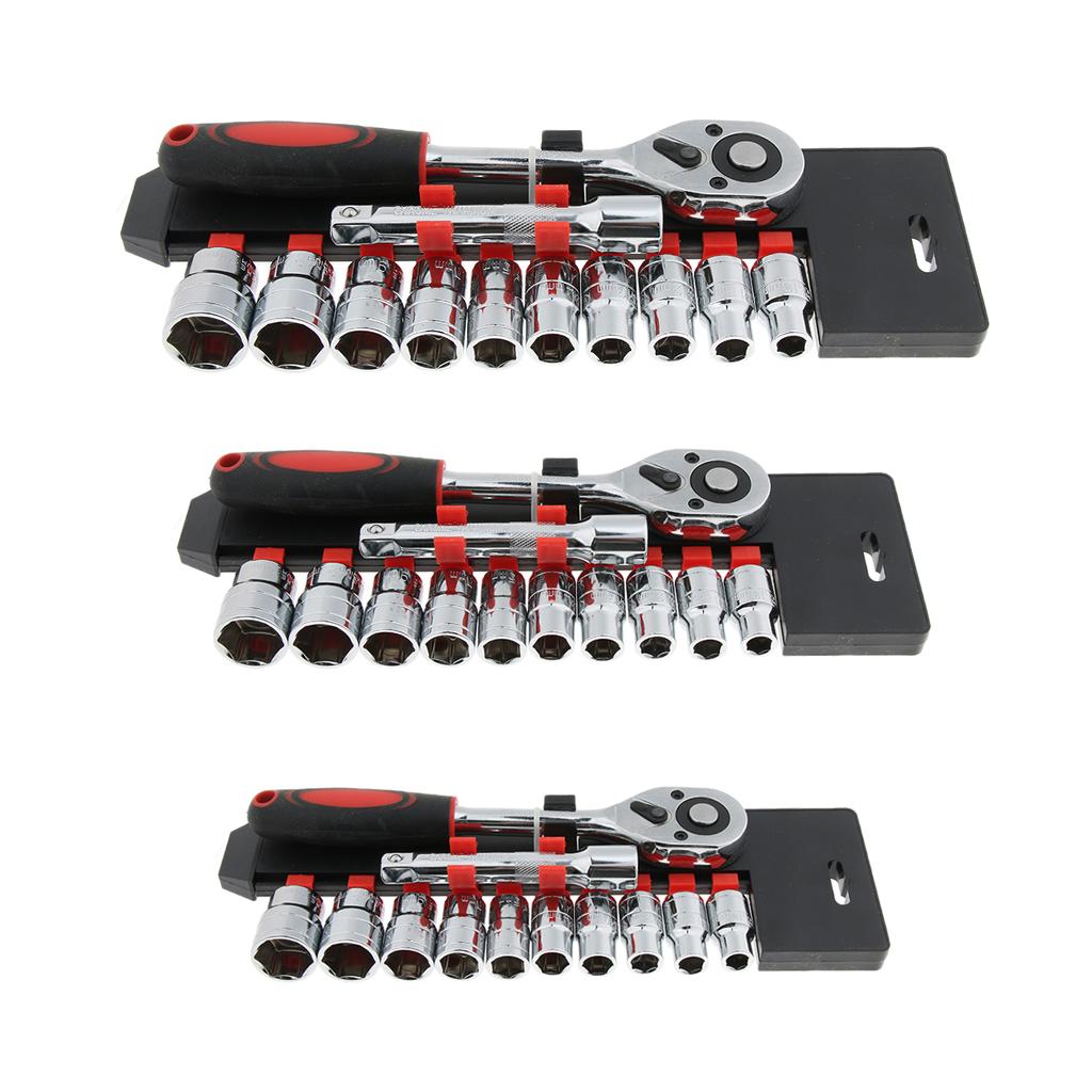 12Pcs 1/4 inch Ratchet Wrench Kit Auto Repair Tools 10Pcs Metric Socket and 1 Extension Rod Manual Hardware