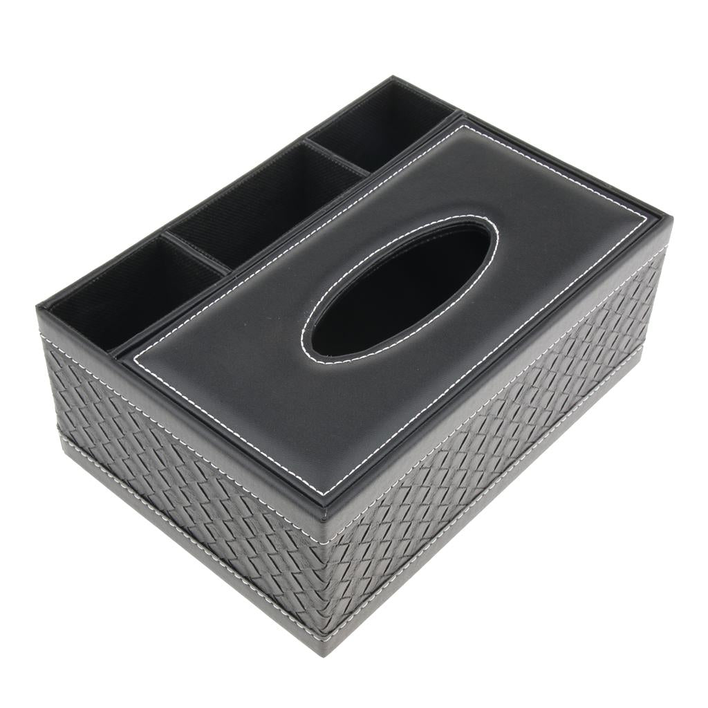 PU Leather Tissue Box Cover Napkin Case Holder Organizer Black Woven S