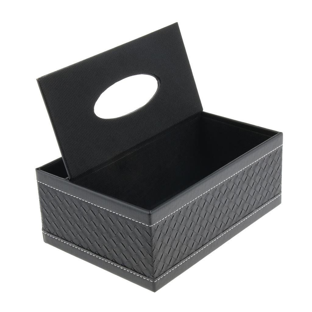 PU Leather Tissue Box Cover Napkin Case Holder Organizer Black Woven S