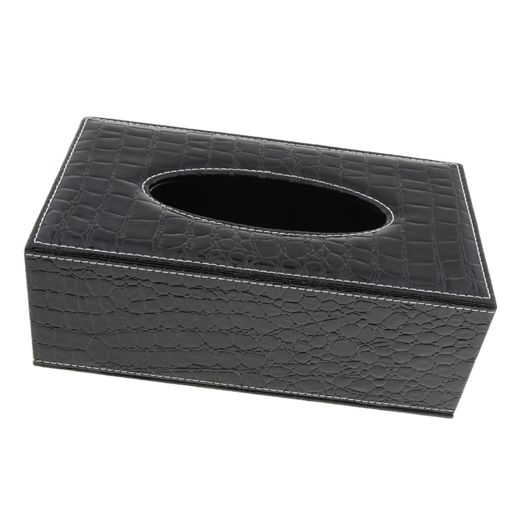 PU Tissue Box Cover Napkin Case Holder Organizer Home Office Black Crocodile