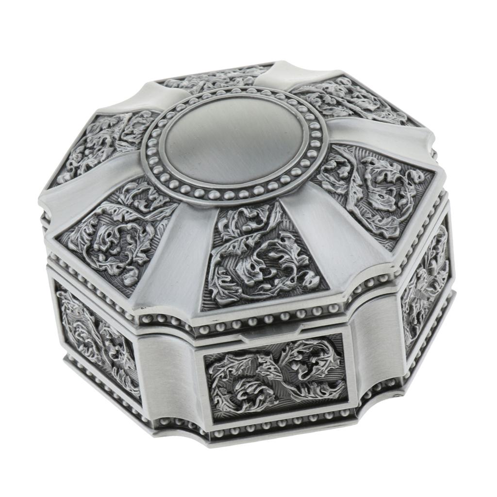 Round Vintage Metal Trinket Jewelry Boxes Jewel Gift Storage Organizer