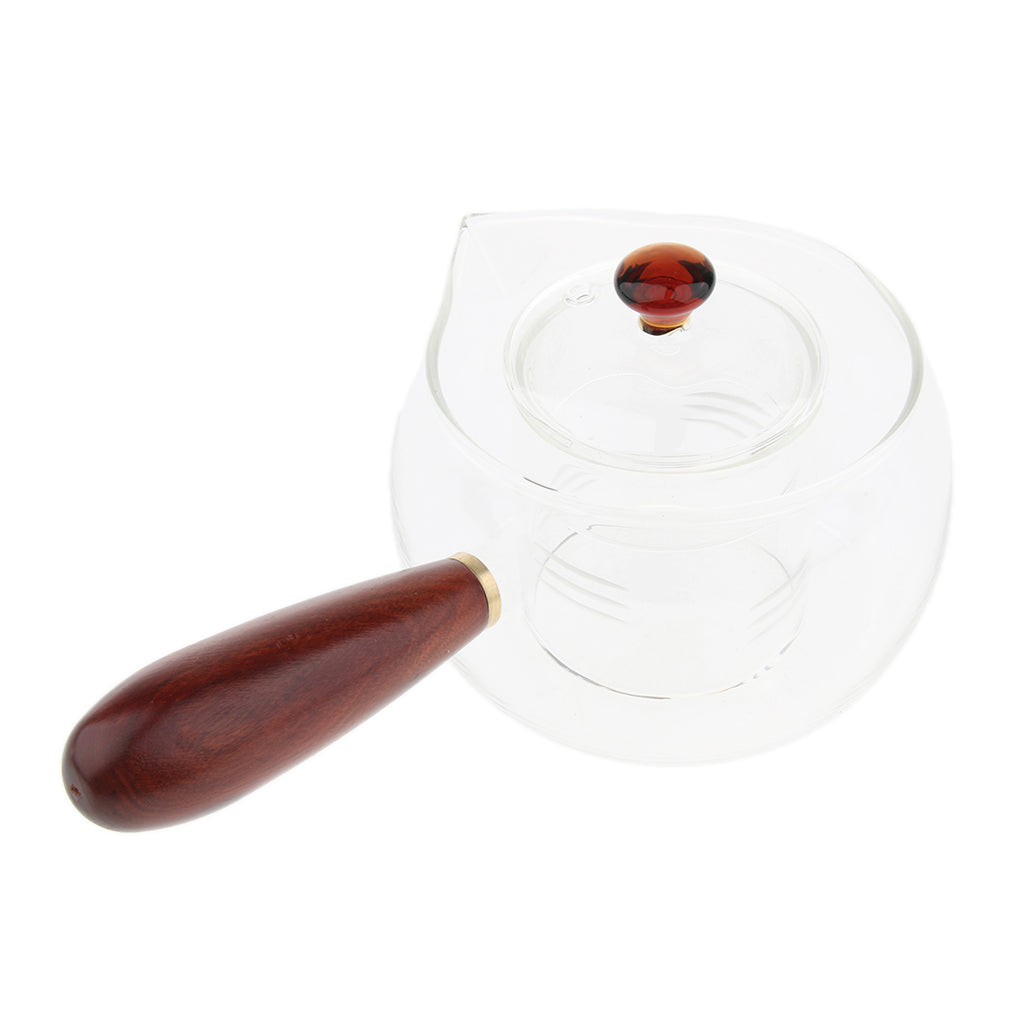 300ml Glass Small Teapot with Wooden Handle Heat Resistant Water Coffee Pot