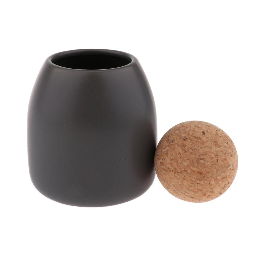 Food Storage Jar Ceramic Kitchen Canister Cork Top Black-S(Ball Top)