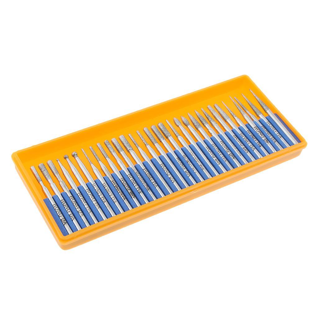 30 Pieces Diamond Grinding Head Drill Bits Rotary Tool Kit 3mm Dia. Shank
