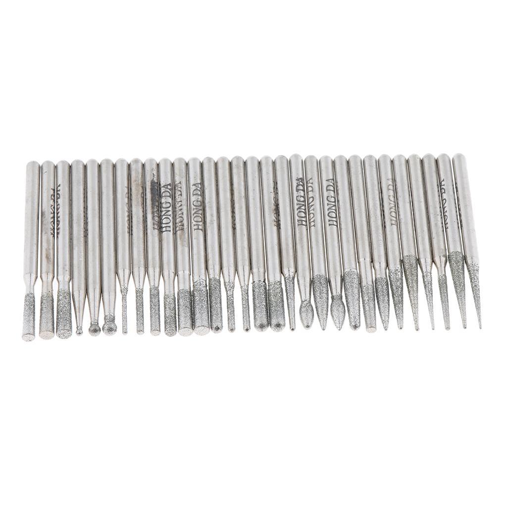 30 Pieces Diamond Grinding Head Drill Bits Rotary Tool Kit 3mm Dia. Shank