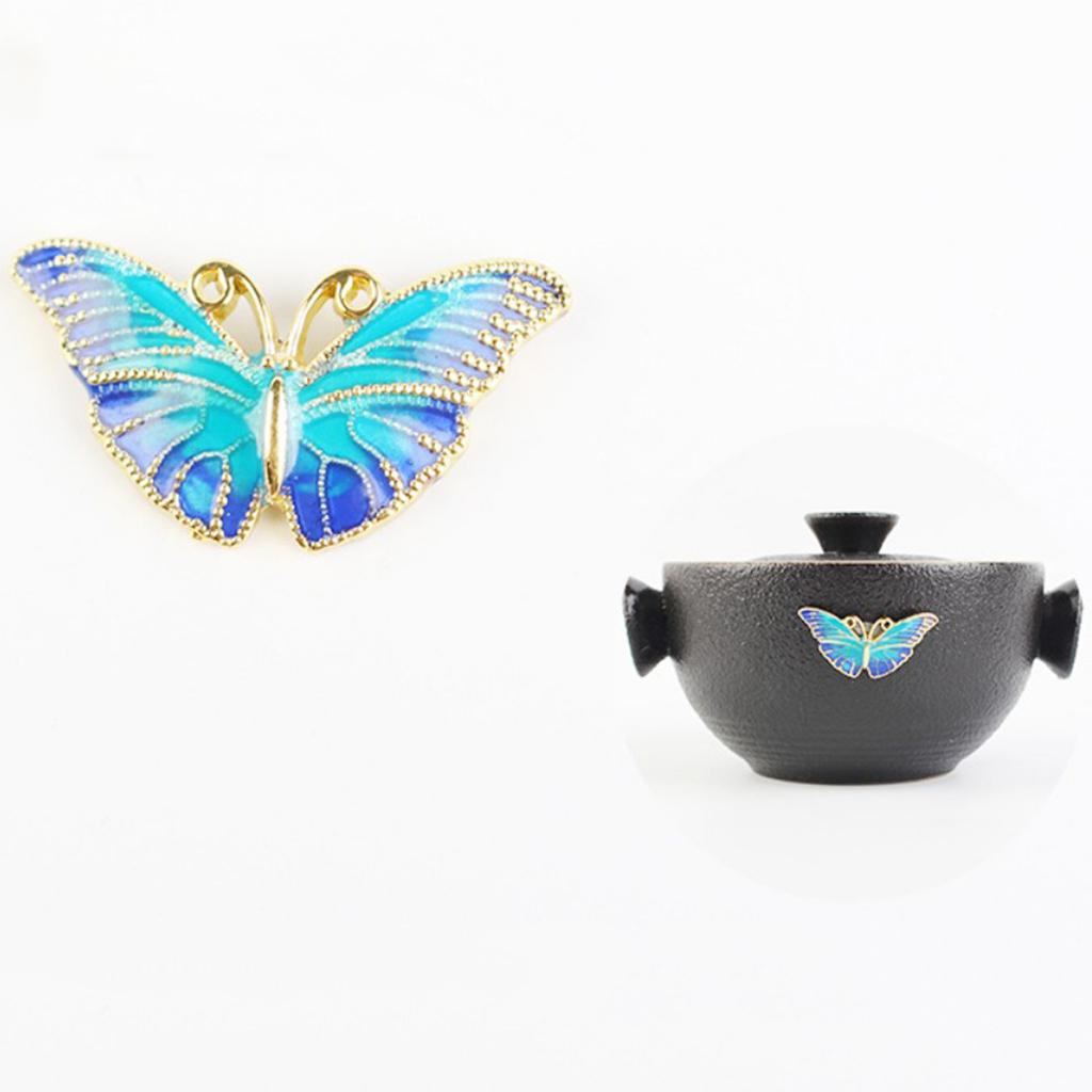 Floral Decorative Stud Metal Pendant Piece Chinese Teaware Decor Butterfly